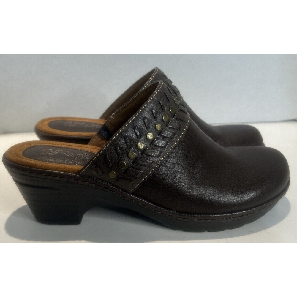 Sofft Brown Leather Studded Mule Clogs